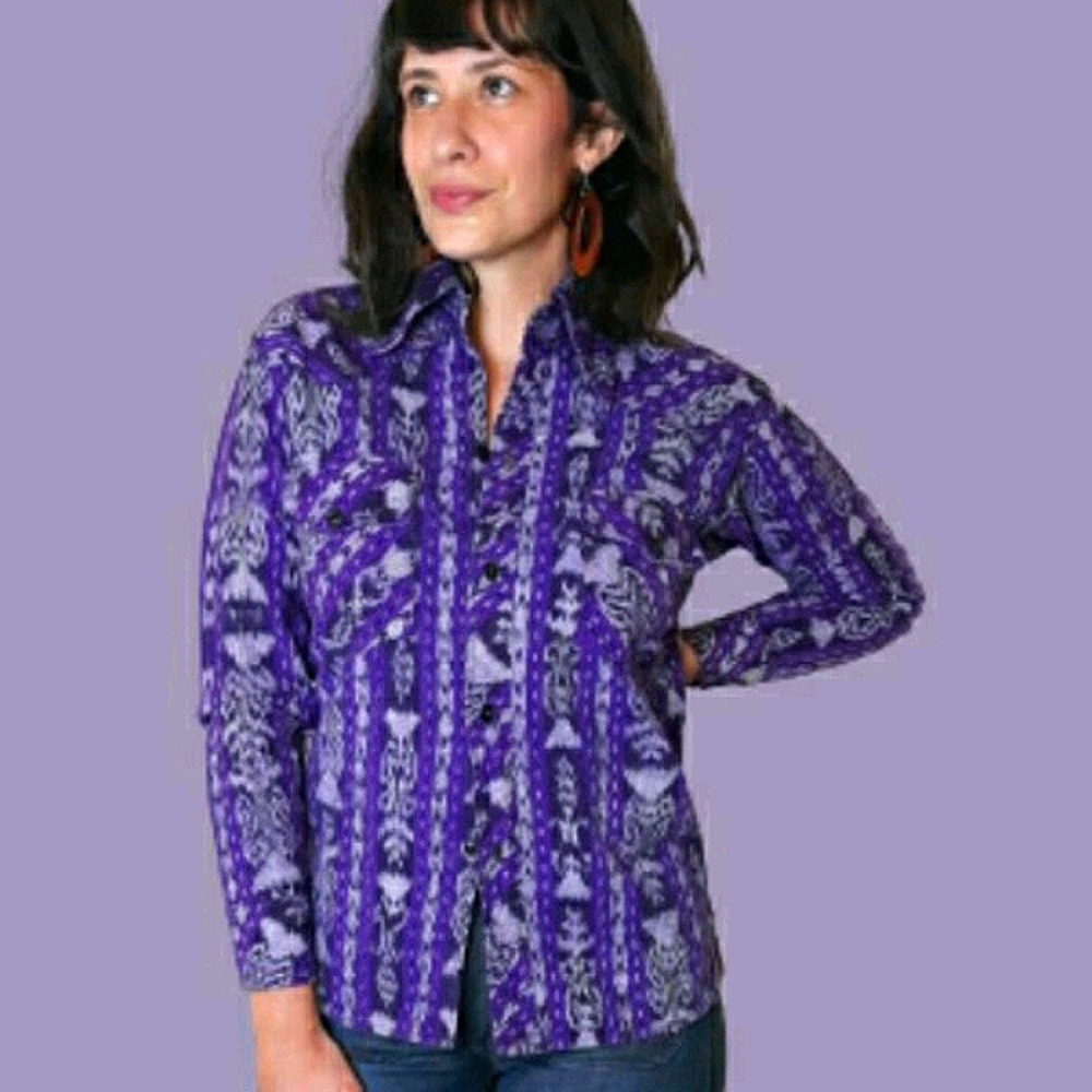 VTG 70'S PURPLE SOUTHWESTERN BUTTON DOWN